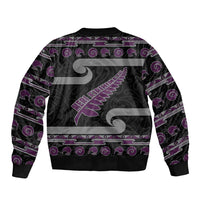 New Zealand Christmas Bomber Jacket Meri Kirihimete Silver Fern Knit Style Purple Color LT03 - Polynesian Pride