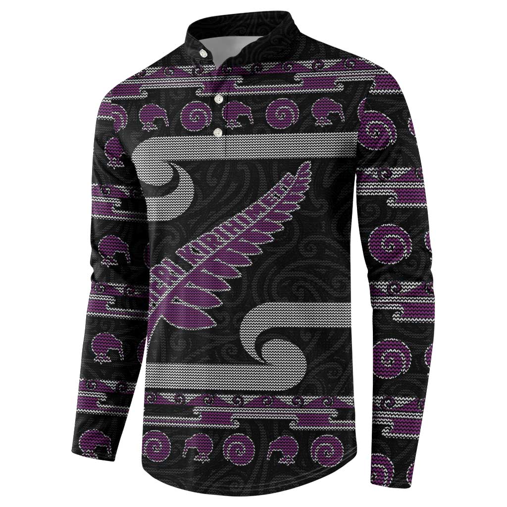 New Zealand Christmas Button Sweatshirt Meri Kirihimete Silver Fern Knit Style Purple Color LT03 - Polynesian Pride