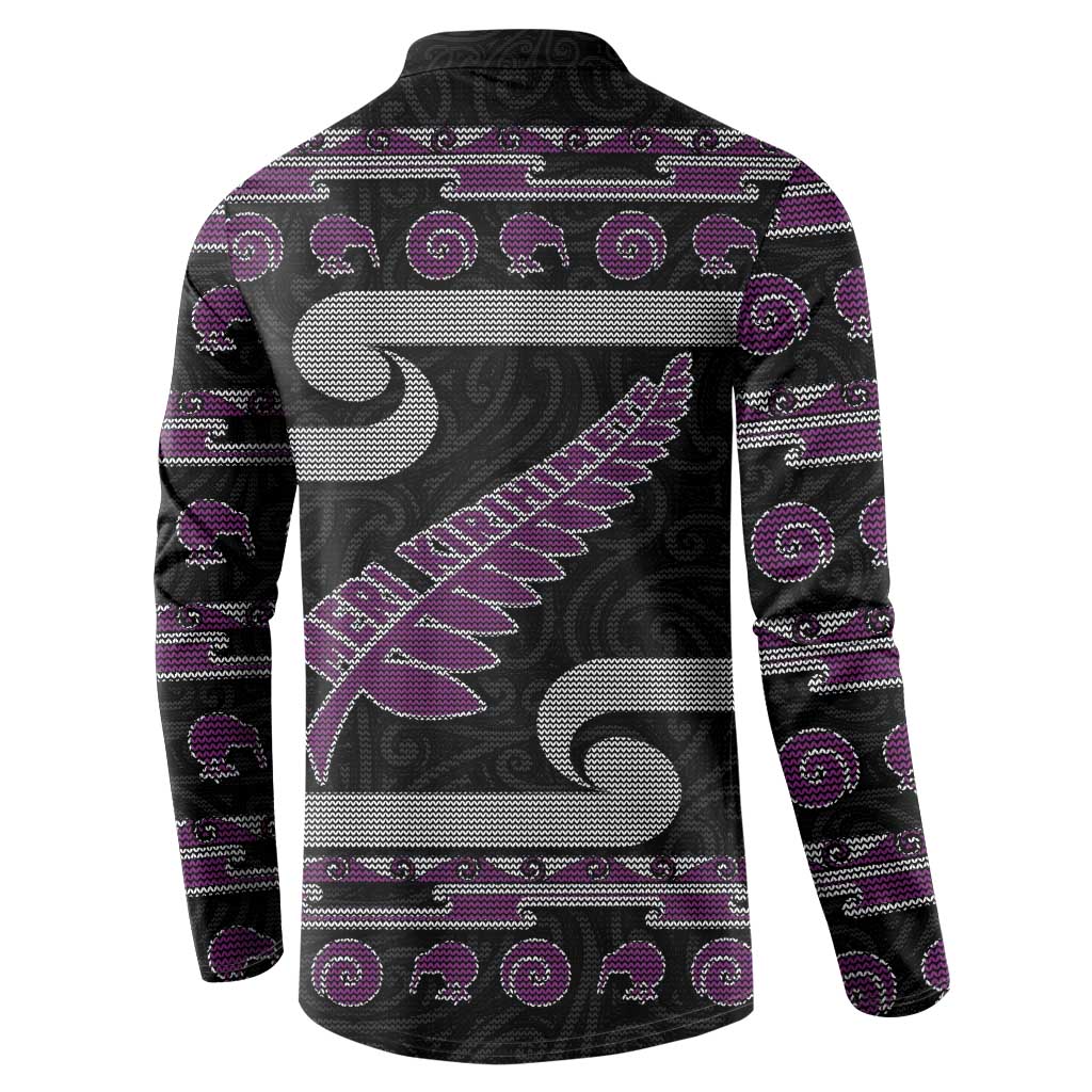 New Zealand Christmas Button Sweatshirt Meri Kirihimete Silver Fern Knit Style Purple Color LT03 - Polynesian Pride