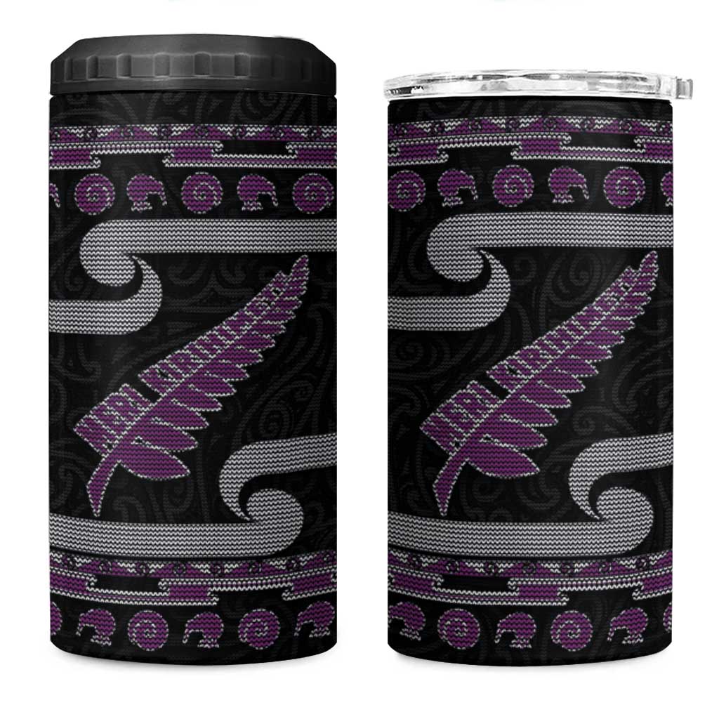 New Zealand Christmas 4 in 1 Can Cooler Tumbler Meri Kirihimete Silver Fern Knit Style Purple Color LT03 One Size: 16 oz Purple - Polynesian Pride