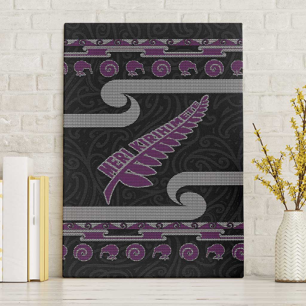 New Zealand Christmas Canvas Wall Art Meri Kirihimete Silver Fern Knit Style Purple Color LT03 Without Frame Purple - Polynesian Pride