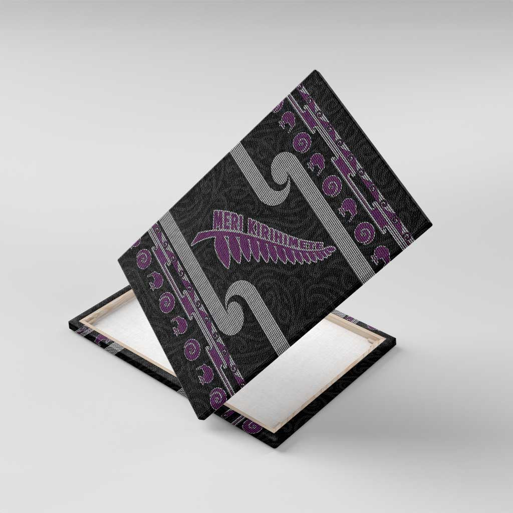 New Zealand Christmas Canvas Wall Art Meri Kirihimete Silver Fern Knit Style Purple Color LT03 With Frame Purple - Polynesian Pride
