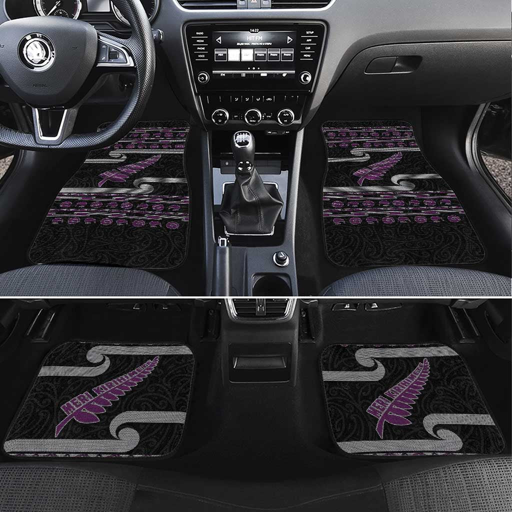 New Zealand Christmas Car Mats Meri Kirihimete Silver Fern Knit Style Purple Color LT03 Set 4pcs Purple - Polynesian Pride