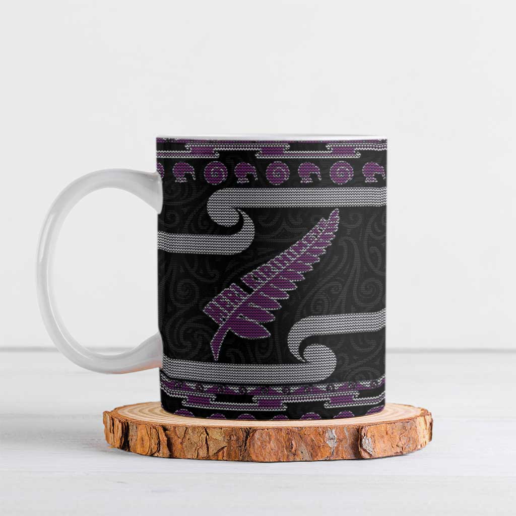 New Zealand Christmas Ceramic Mug Meri Kirihimete Silver Fern Knit Style Purple Color LT03 Purple - Polynesian Pride