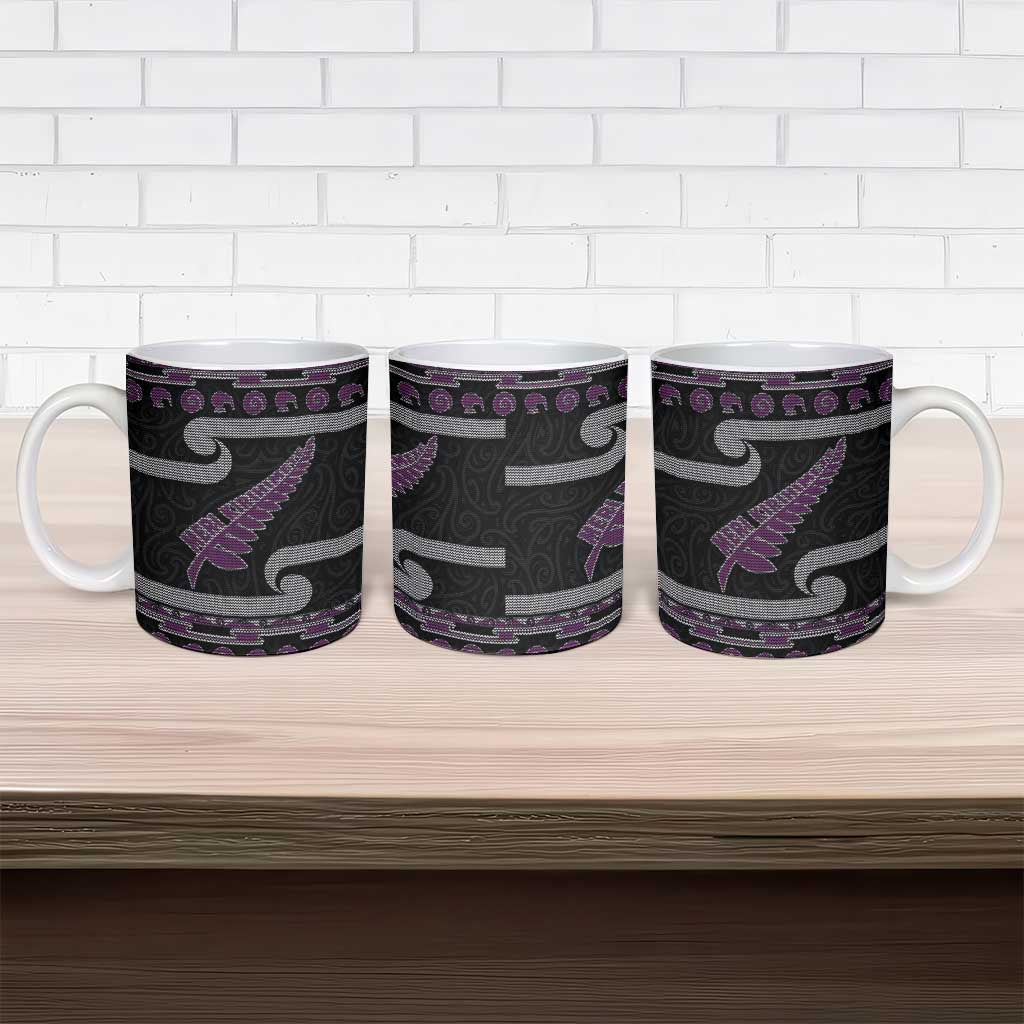 New Zealand Christmas Ceramic Mug Meri Kirihimete Silver Fern Knit Style Purple Color LT03 - Polynesian Pride