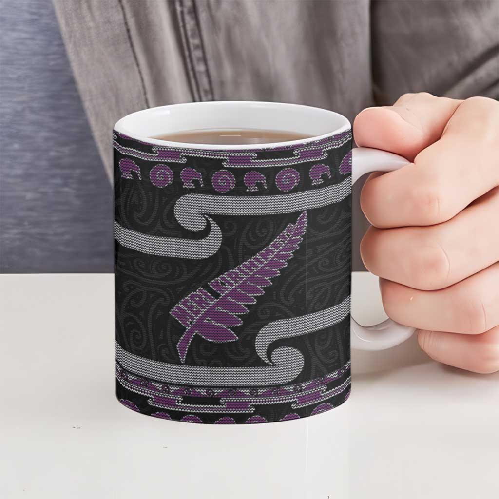 New Zealand Christmas Ceramic Mug Meri Kirihimete Silver Fern Knit Style Purple Color LT03 - Polynesian Pride
