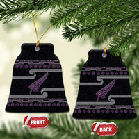 New Zealand Christmas Ceramic Ornament Meri Kirihimete Silver Fern Knit Style Purple Color LT03 Bell Flake Purple - Polynesian Pride