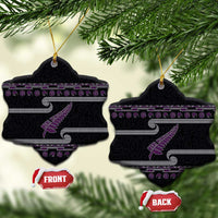 New Zealand Christmas Ceramic Ornament Meri Kirihimete Silver Fern Knit Style Purple Color LT03 Snow Flake Purple - Polynesian Pride