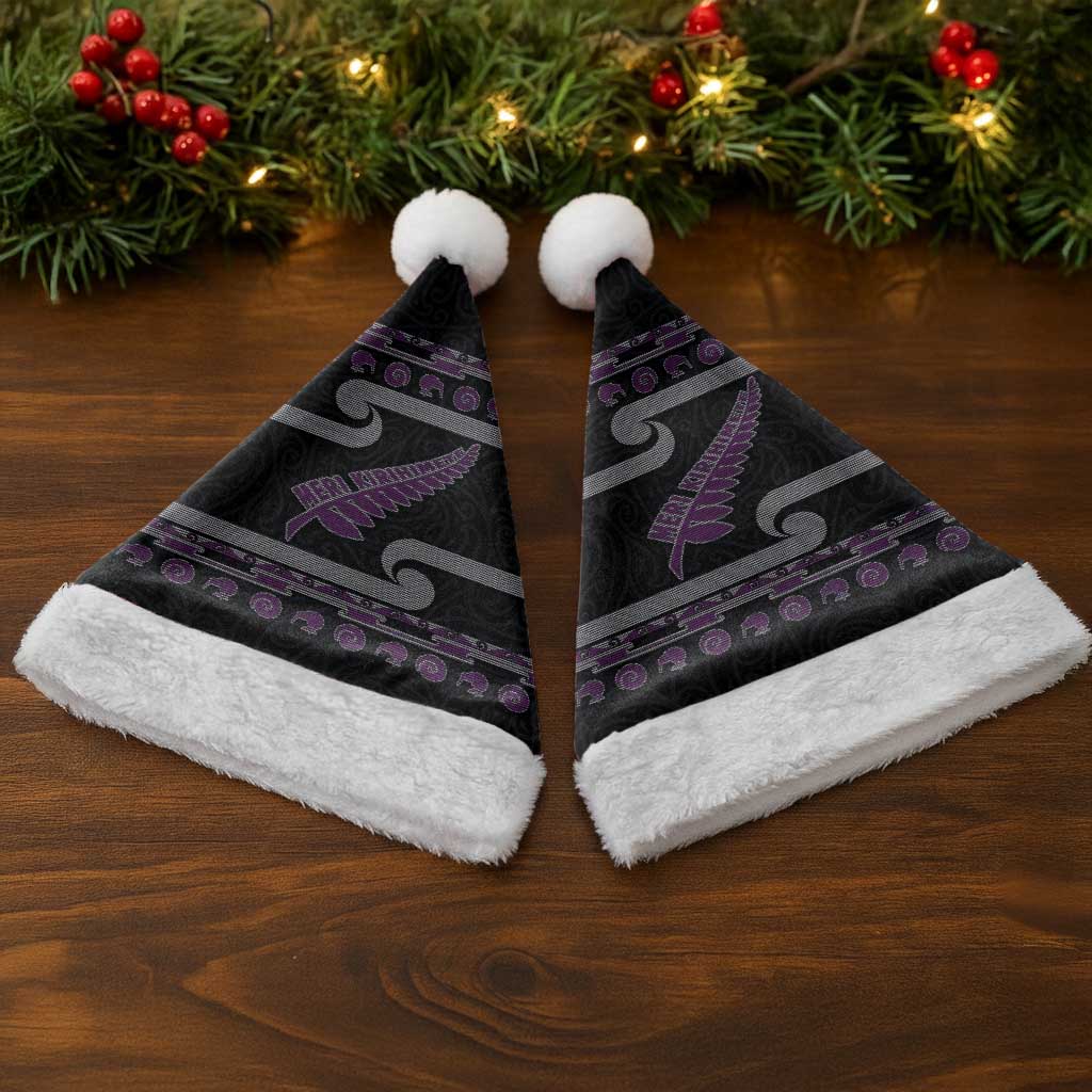 New Zealand Christmas Santa Hat Meri Kirihimete Silver Fern Knit Style Purple Color LT03 - Polynesian Pride
