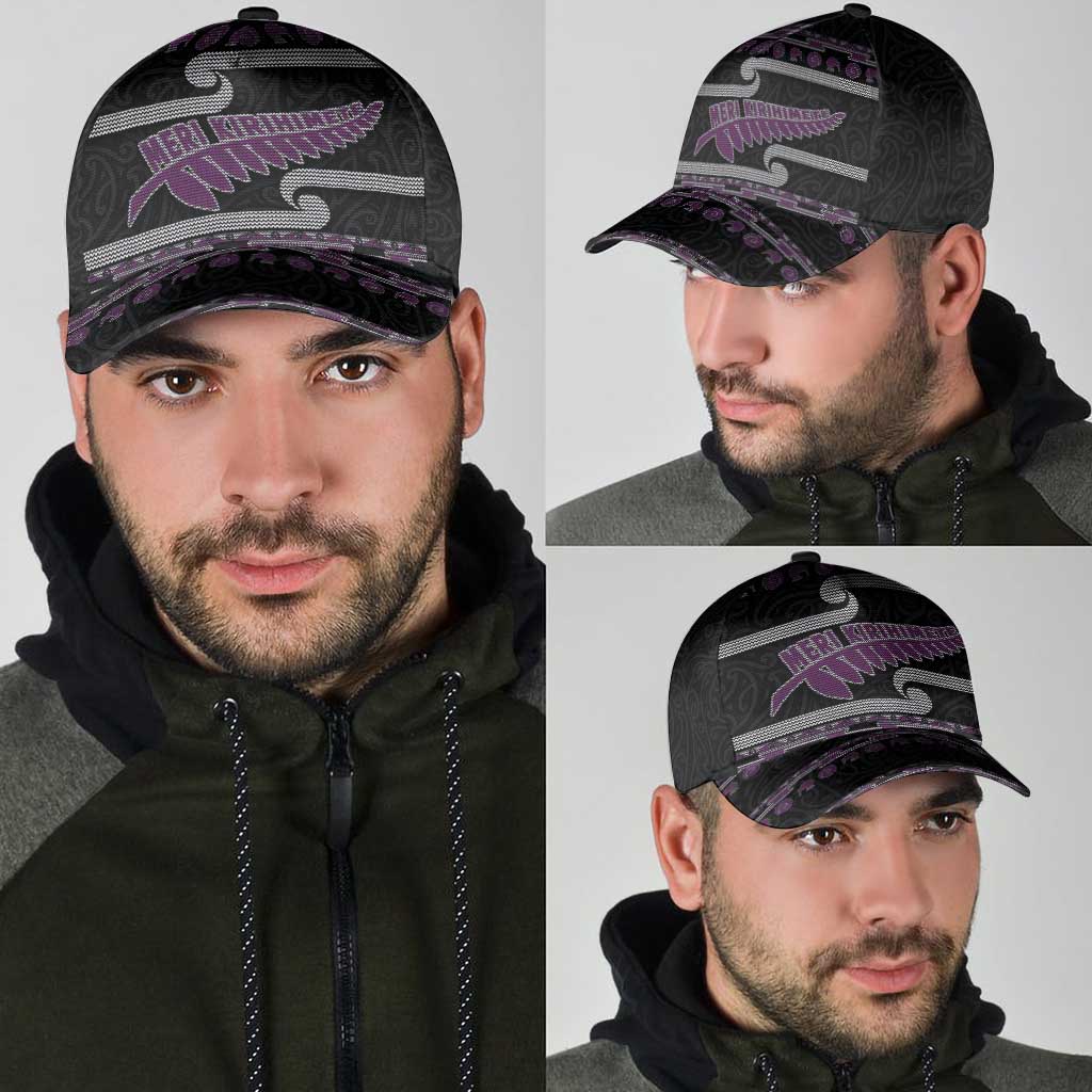 New Zealand Christmas Classic Cap Meri Kirihimete Silver Fern Knit Style Purple Color LT03 - Polynesian Pride