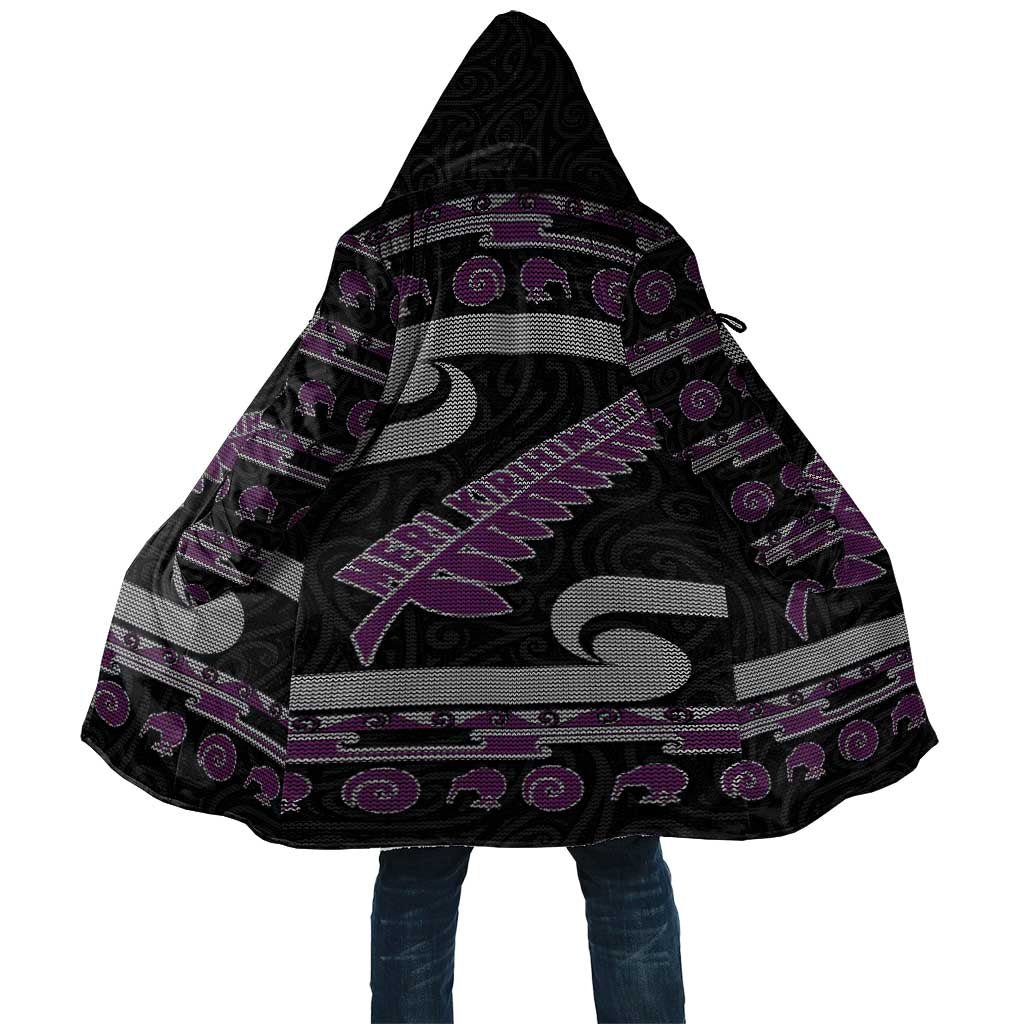 New Zealand Christmas Cloak Meri Kirihimete Silver Fern Knit Style Purple Color LT03 Unisex Purple - Polynesian Pride