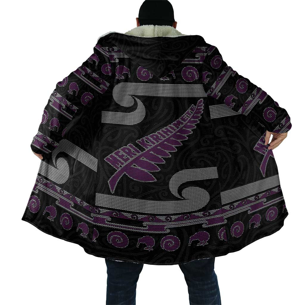 New Zealand Christmas Cloak Meri Kirihimete Silver Fern Knit Style Purple Color LT03 - Polynesian Pride