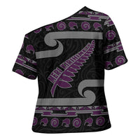 New Zealand Christmas Cross Shoulder Shirt Meri Kirihimete Silver Fern Knit Style Purple Color LT03 - Polynesian Pride