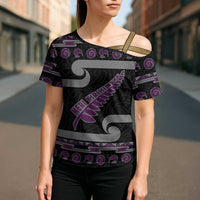 New Zealand Christmas Cross Shoulder Shirt Meri Kirihimete Silver Fern Knit Style Purple Color LT03 - Polynesian Pride