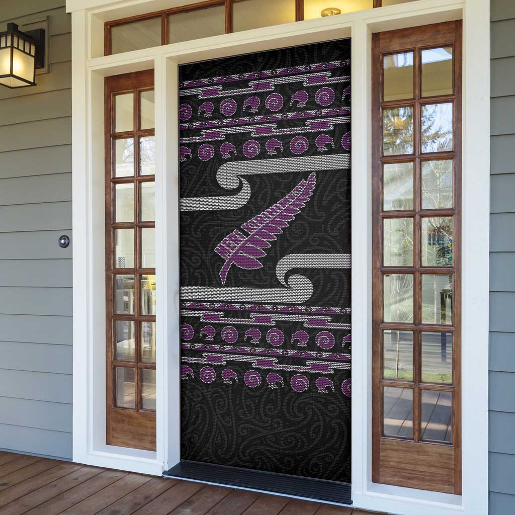 New Zealand Christmas Door Cover Meri Kirihimete Silver Fern Knit Style Purple Color LT03 - Polynesian Pride