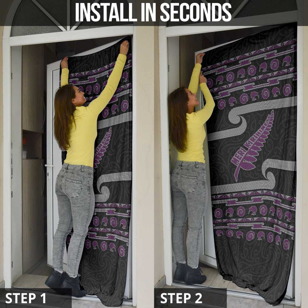 New Zealand Christmas Door Cover Meri Kirihimete Silver Fern Knit Style Purple Color LT03 - Polynesian Pride