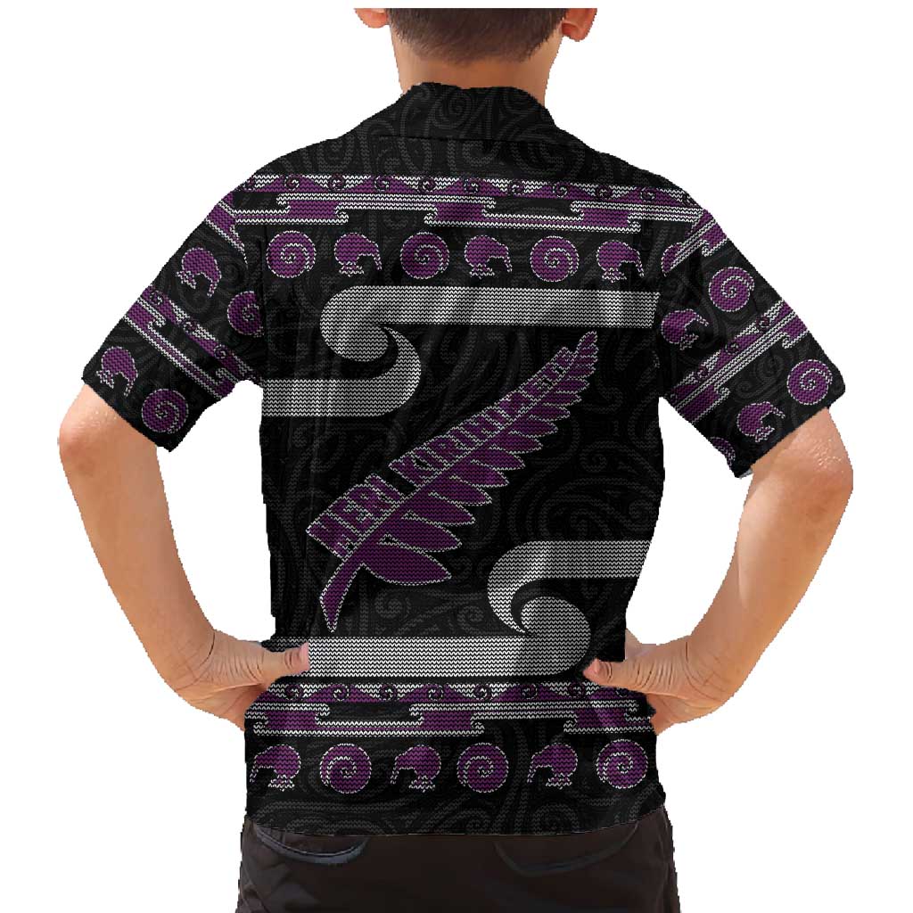 New Zealand Christmas Family Matching Mermaid Dress and Hawaiian Shirt Meri Kirihimete Silver Fern Knit Style Purple Color LT03 - Polynesian Pride