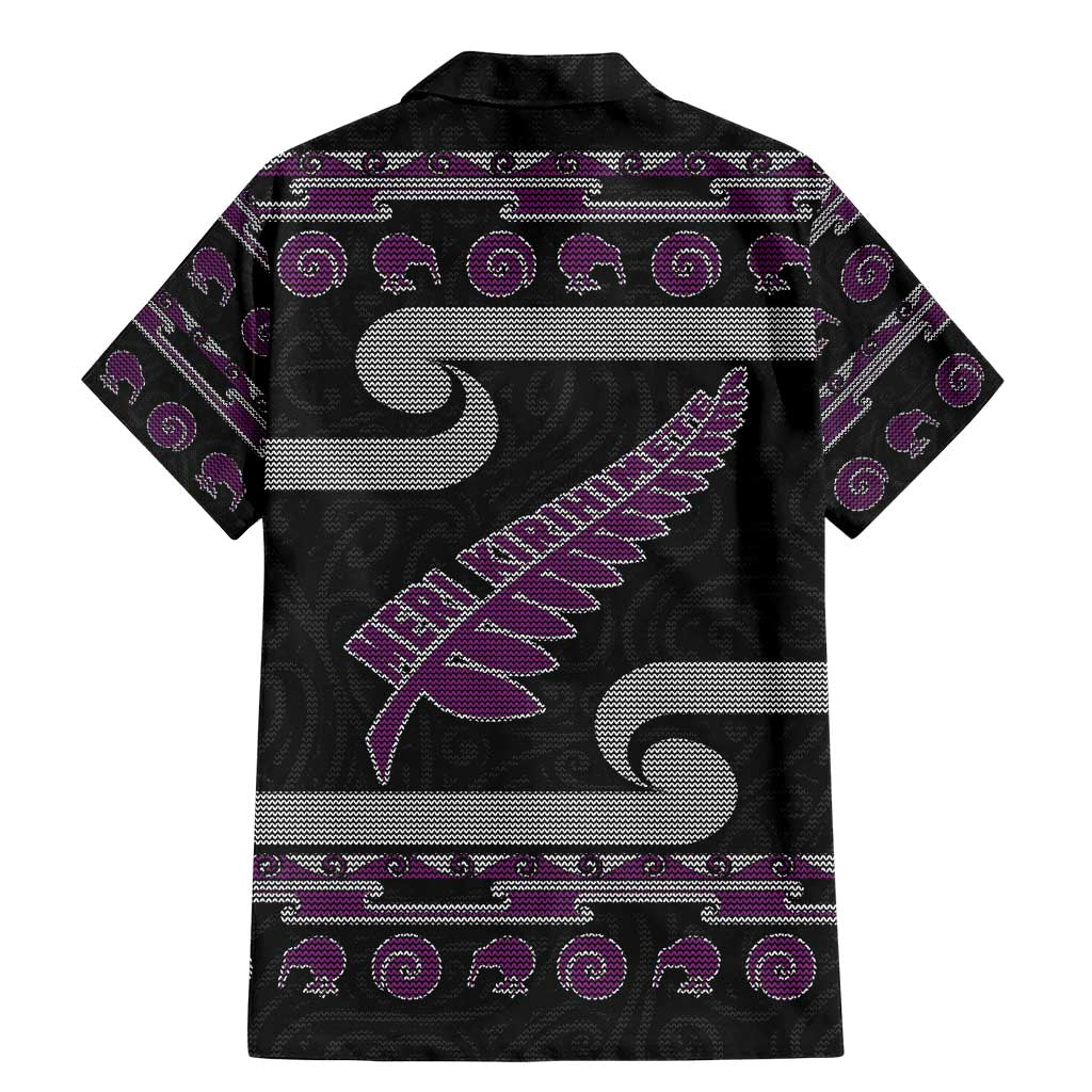 New Zealand Christmas Family Matching Mermaid Dress and Hawaiian Shirt Meri Kirihimete Silver Fern Knit Style Purple Color LT03 - Polynesian Pride