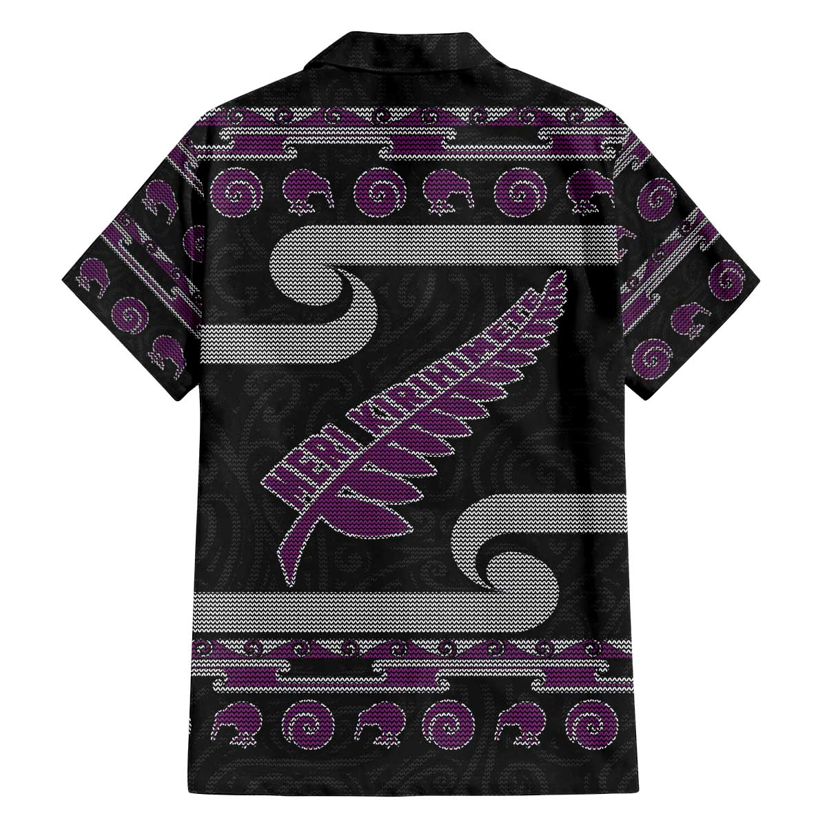 New Zealand Christmas Family Matching Off The Shoulder Long Sleeve Dress and Hawaiian Shirt Meri Kirihimete Silver Fern Knit Style Purple Color LT03 - Polynesian Pride