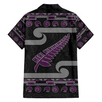 New Zealand Christmas Family Matching Off The Shoulder Long Sleeve Dress and Hawaiian Shirt Meri Kirihimete Silver Fern Knit Style Purple Color LT03 - Polynesian Pride