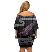 New Zealand Christmas Family Matching Off Shoulder Short Dress and Hawaiian Shirt Meri Kirihimete Silver Fern Knit Style Purple Color LT03 - Polynesian Pride