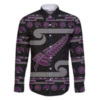 New Zealand Christmas Family Matching Puletasi and Hawaiian Shirt Meri Kirihimete Silver Fern Knit Style Purple Color LT03 Dad's Shirt - Long Sleeve Purple - Polynesian Pride