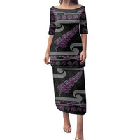New Zealand Christmas Family Matching Puletasi and Hawaiian Shirt Meri Kirihimete Silver Fern Knit Style Purple Color LT03 Mom's Dress Purple - Polynesian Pride