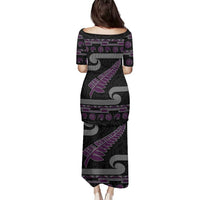 New Zealand Christmas Family Matching Puletasi and Hawaiian Shirt Meri Kirihimete Silver Fern Knit Style Purple Color LT03 - Polynesian Pride