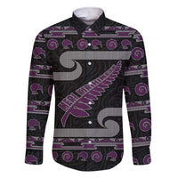 New Zealand Christmas Family Matching Short Sleeve Bodycon Dress and Hawaiian Shirt Meri Kirihimete Silver Fern Knit Style Purple Color LT03 Dad's Shirt - Long Sleeve Purple - Polynesian Pride