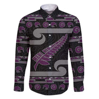 New Zealand Christmas Family Matching Tank Maxi Dress and Hawaiian Shirt Meri Kirihimete Silver Fern Knit Style Purple Color LT03 Dad's Shirt - Long Sleeve Purple - Polynesian Pride