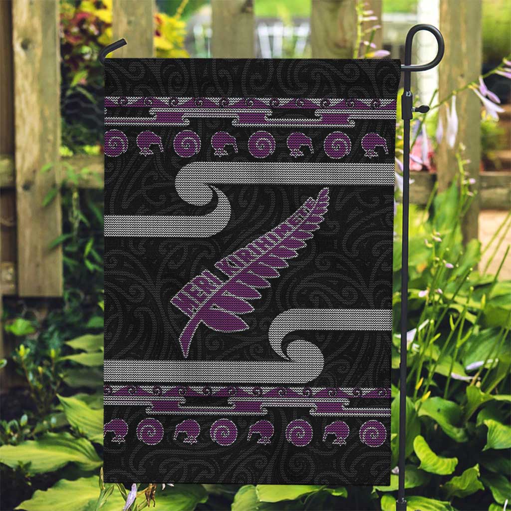 New Zealand Christmas Garden Flag Meri Kirihimete Silver Fern Knit Style Purple Color LT03 Garden Flag Purple - Polynesian Pride