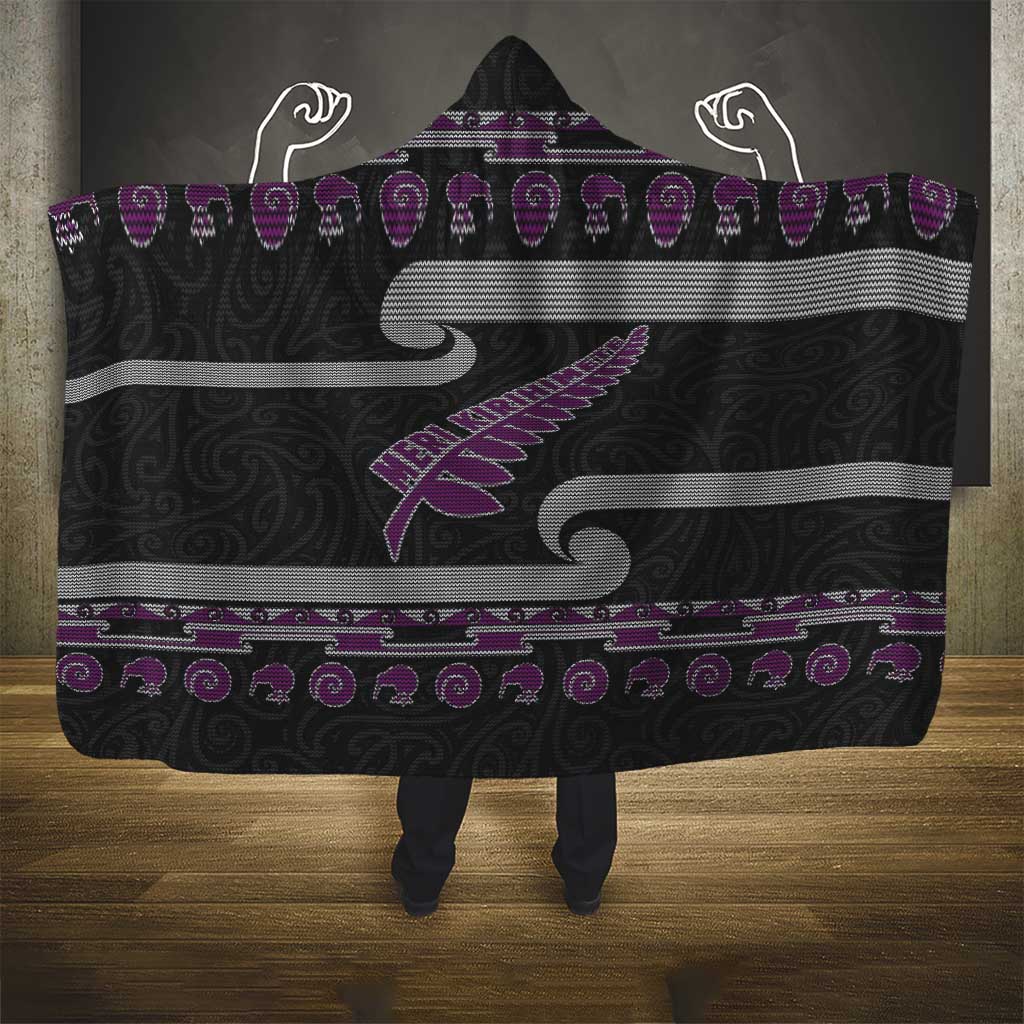 New Zealand Christmas Hooded Blanket Meri Kirihimete Silver Fern Knit Style Purple Color LT03 - Polynesian Pride