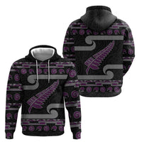 New Zealand Christmas Hoodie Meri Kirihimete Silver Fern Knit Style Purple Color LT03 - Polynesian Pride