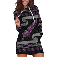 New Zealand Christmas Hoodie Dress Meri Kirihimete Silver Fern Knit Style Purple Color LT03 Purple - Polynesian Pride
