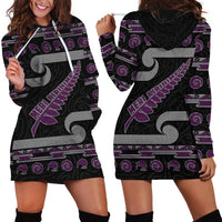 New Zealand Christmas Hoodie Dress Meri Kirihimete Silver Fern Knit Style Purple Color LT03 - Polynesian Pride