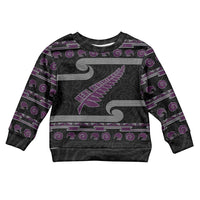 New Zealand Christmas Kid Ugly Christmas Sweater Meri Kirihimete Silver Fern Knit Style Purple Color LT03 Kid Purple - Polynesian Pride