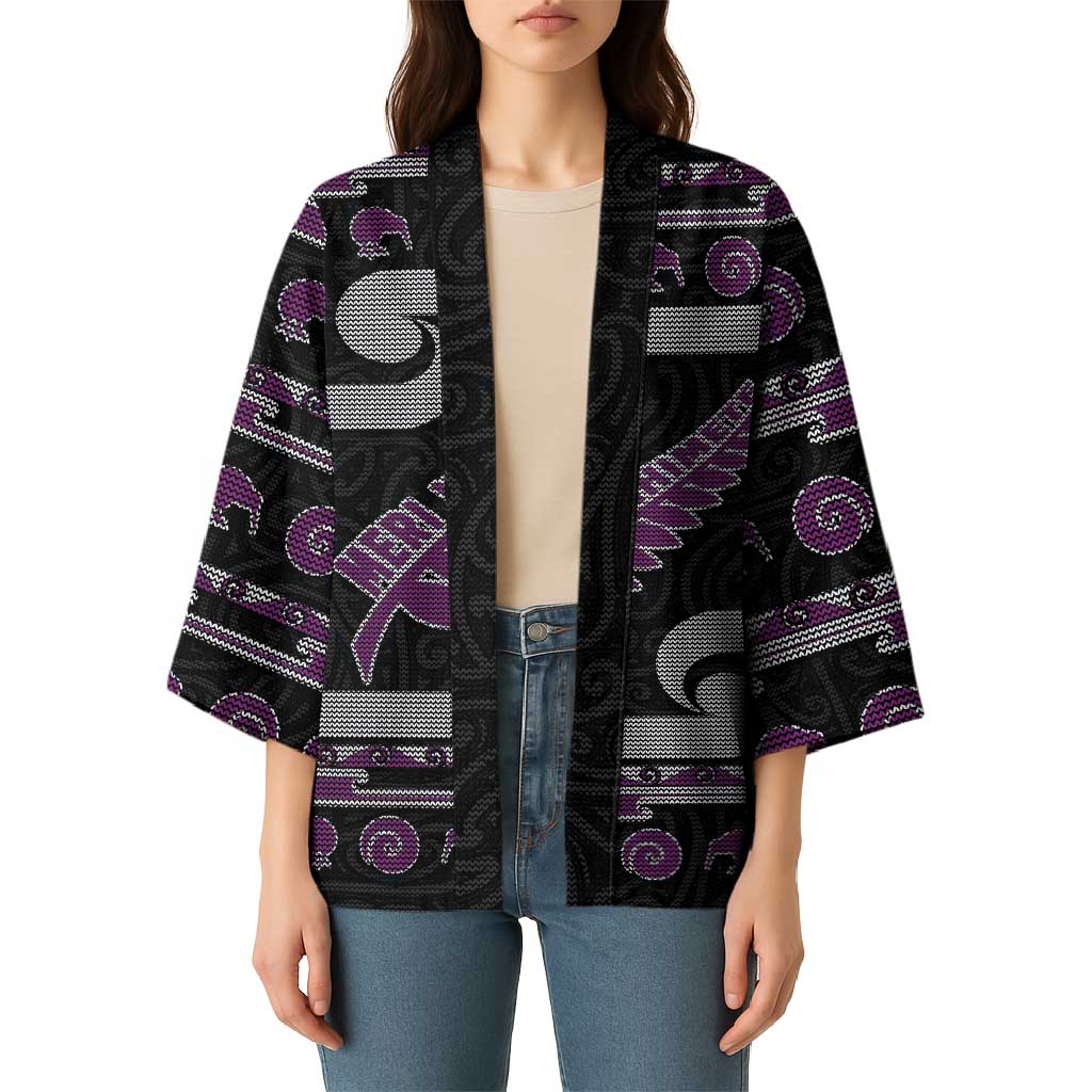 New Zealand Christmas Kimono Meri Kirihimete Silver Fern Knit Style Purple Color LT03 - Polynesian Pride