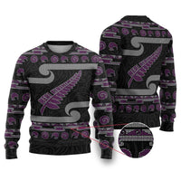 New Zealand Christmas Ugly Christmas Sweater Meri Kirihimete Silver Fern Knit Style Purple Color LT03 Purple - Polynesian Pride