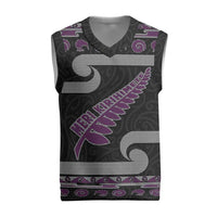 New Zealand Christmas Knitted V-Neck Vest Meri Kirihimete Silver Fern Knit Style Purple Color LT03 Purple - Polynesian Pride