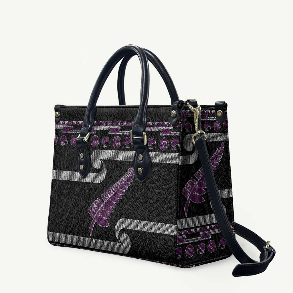 New Zealand Christmas Leather Bag Meri Kirihimete Silver Fern Knit Style Purple Color LT03 Purple - Polynesian Pride