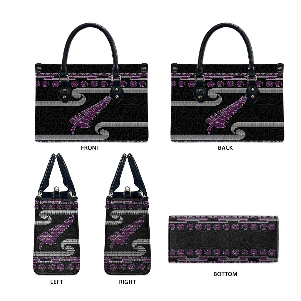 New Zealand Christmas Leather Bag Meri Kirihimete Silver Fern Knit Style Purple Color LT03 - Polynesian Pride