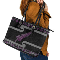 New Zealand Christmas Leather Tote Bag Meri Kirihimete Silver Fern Knit Style Purple Color LT03 - Polynesian Pride