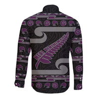 New Zealand Christmas Long Sleeve Button Shirt Meri Kirihimete Silver Fern Knit Style Purple Color LT03 - Polynesian Pride