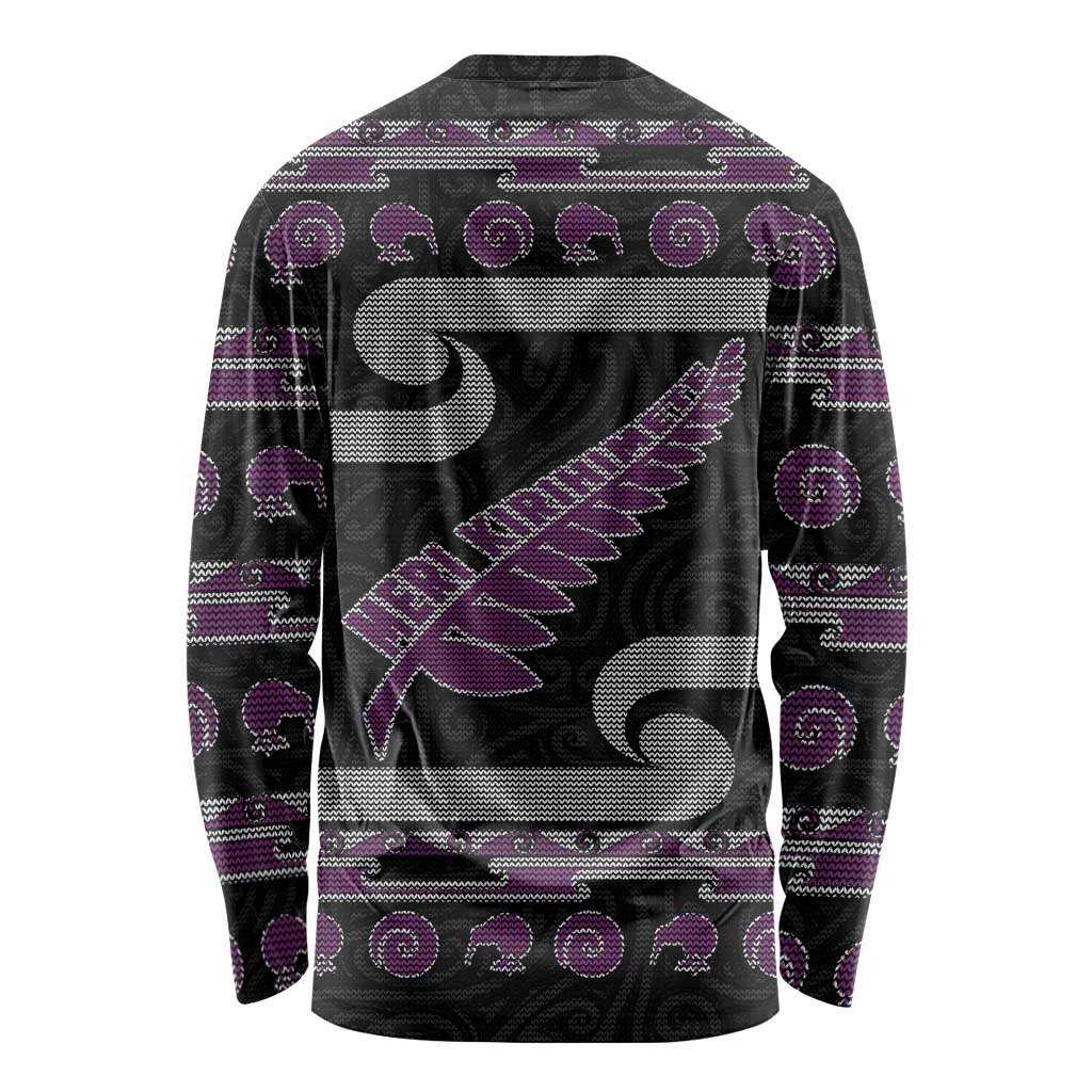 New Zealand Christmas Long Sleeve Shirt Meri Kirihimete Silver Fern Knit Style Purple Color LT03 - Polynesian Pride