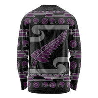 New Zealand Christmas Long Sleeve Shirt Meri Kirihimete Silver Fern Knit Style Purple Color LT03 - Polynesian Pride