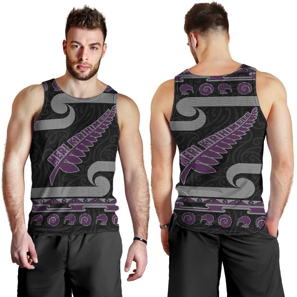 New Zealand Christmas Men Tank Top Meri Kirihimete Silver Fern Knit Style Purple Color LT03 - Polynesian Pride