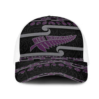 New Zealand Christmas Mesh Trucker Cap Meri Kirihimete Silver Fern Knit Style Purple Color LT03 One Size White Purple - Polynesian Pride
