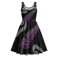 New Zealand Christmas Midi Dress Meri Kirihimete Silver Fern Knit Style Purple Color LT03 Purple - Polynesian Pride