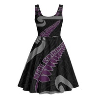 New Zealand Christmas Midi Dress Meri Kirihimete Silver Fern Knit Style Purple Color LT03 - Polynesian Pride