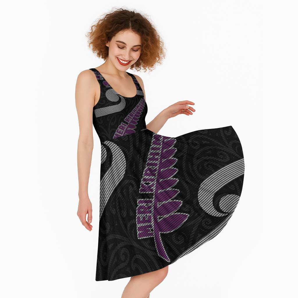 New Zealand Christmas Midi Dress Meri Kirihimete Silver Fern Knit Style Purple Color LT03 - Polynesian Pride